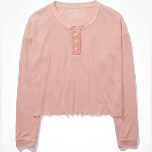 American Eagle Outfitters Pink Henley L/S Relaxed Cropped Shirt Size Medium NWOT